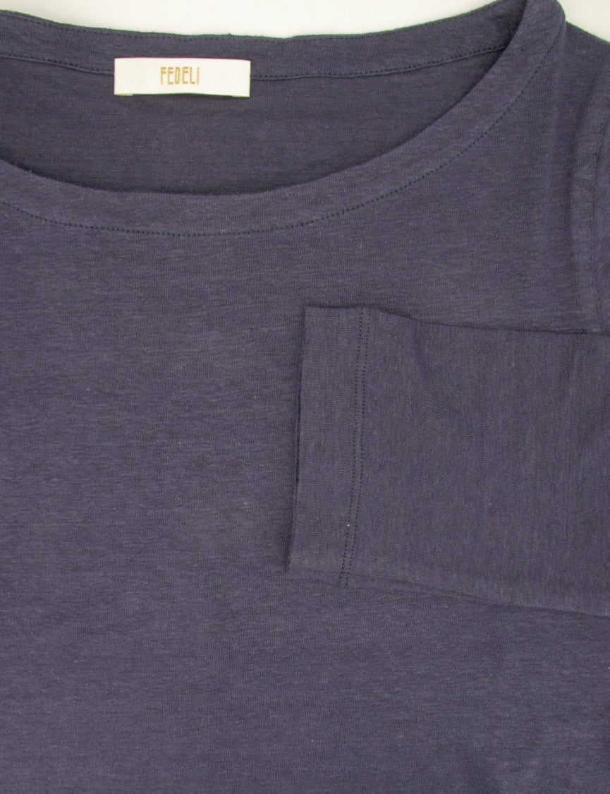 Fedeli 3/4 Sleeve Linen Blend T-Shirt