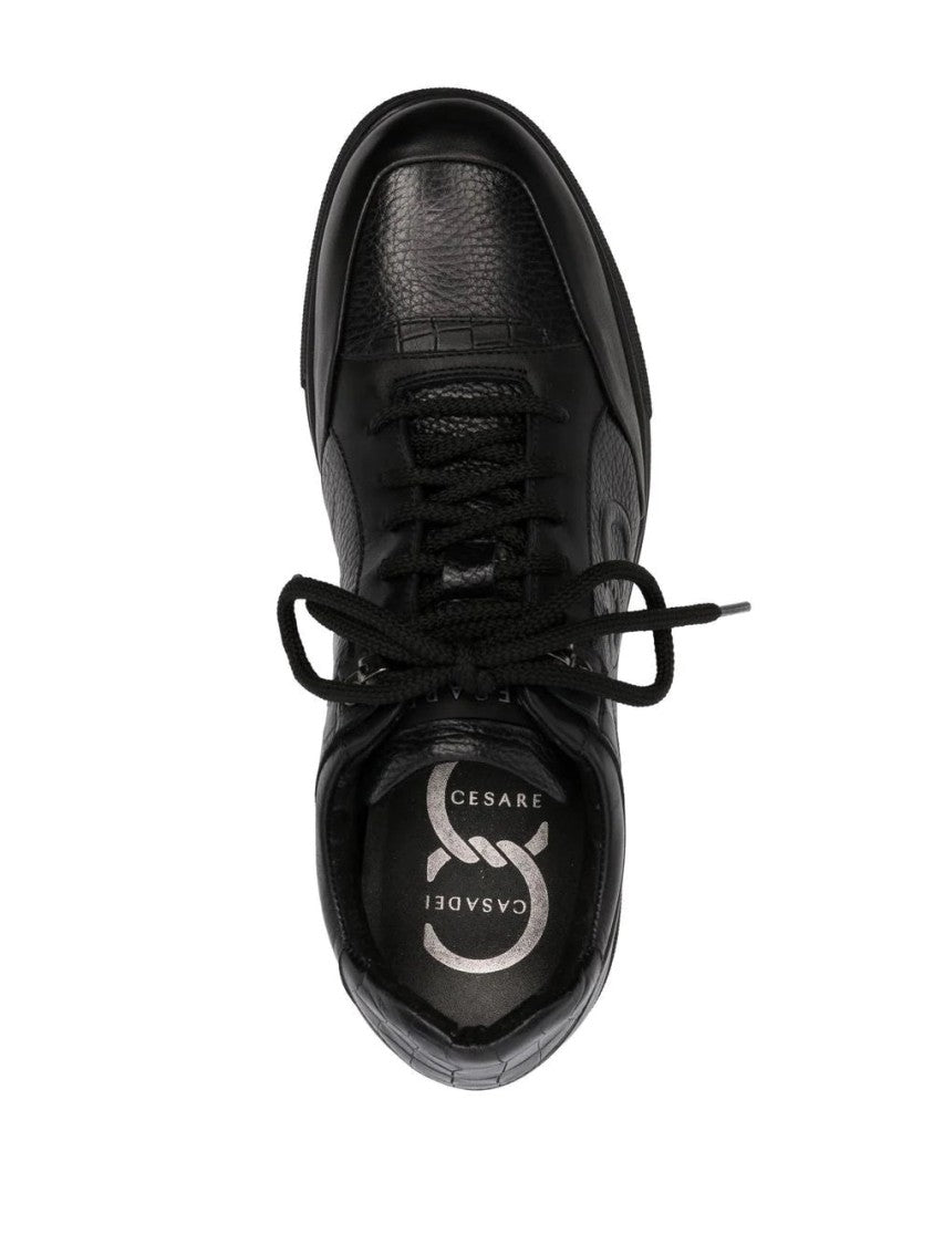 Casadei Low-Top Leather Trainers With Crocodile Skin Texture
