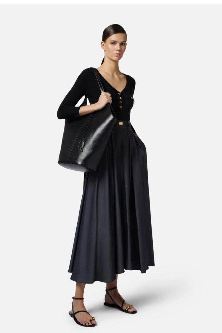 Elisabetta Franchi Fitted Black Sweater With Deep V-Neckline