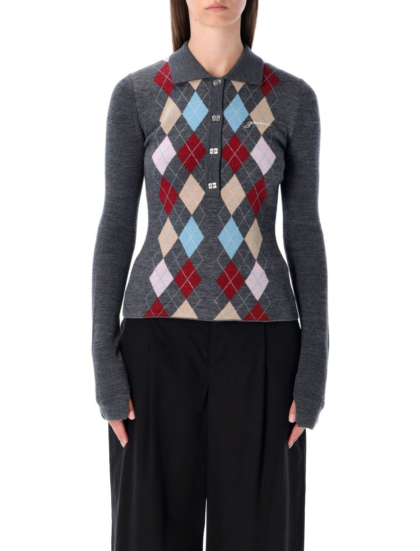 Ganni Knit Argyle Polo