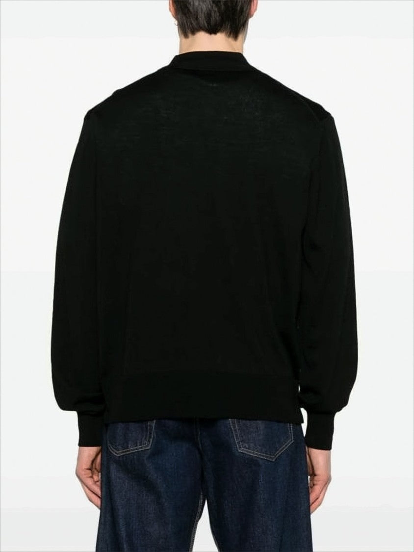Ami Button-Up Black Wool Cardigan With Classic Collar
