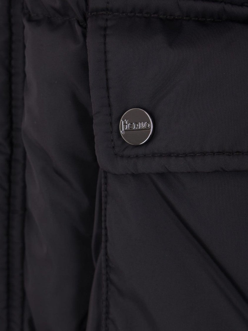 Herno High-Collared Black Puffer Jacket With Horizontal Quilting