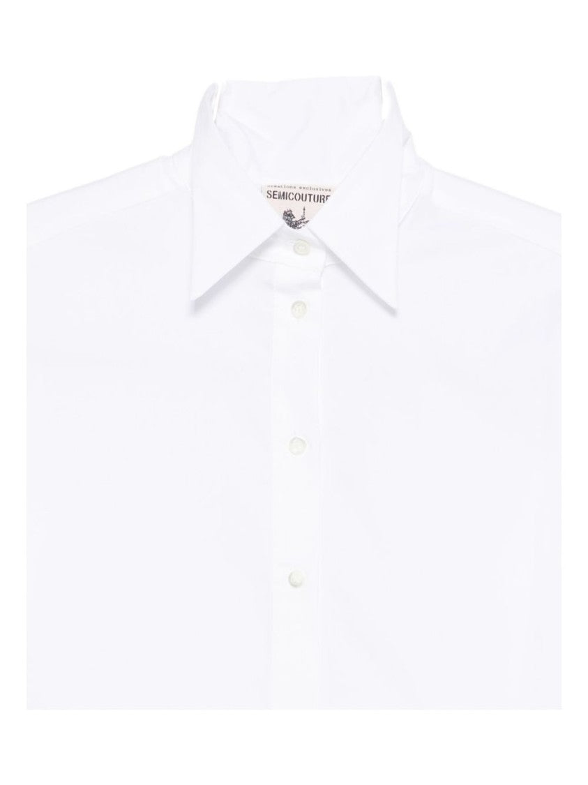 Semi Couture White Cotton Shirt With Button-Down Placket