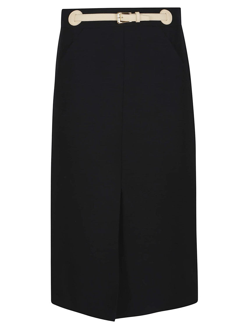 Valentino Garavani A-Line Skirt With Leather Details And Buckle Closure