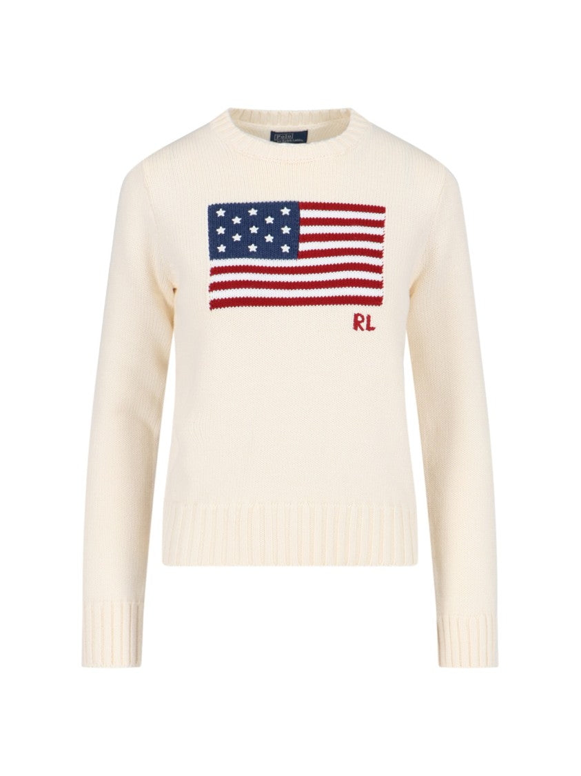 Polo Ralph Lauren Cream Cotton "American Flag" Sweater