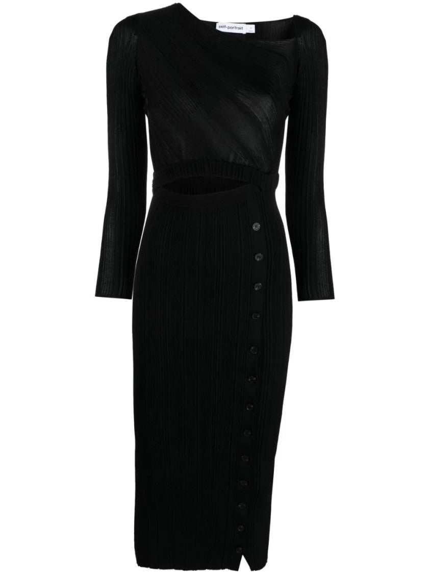 Self-Portrait Textured Knit Midi Dress With Wrap Bodice