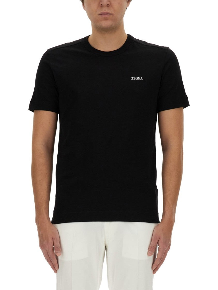 Zegna Crew Neck T-Shirt With Subtle Logo Embroidery