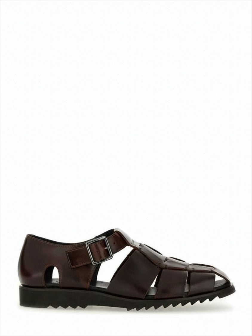 Paraboot Woven Leather Sandals With Side Buckle Strap