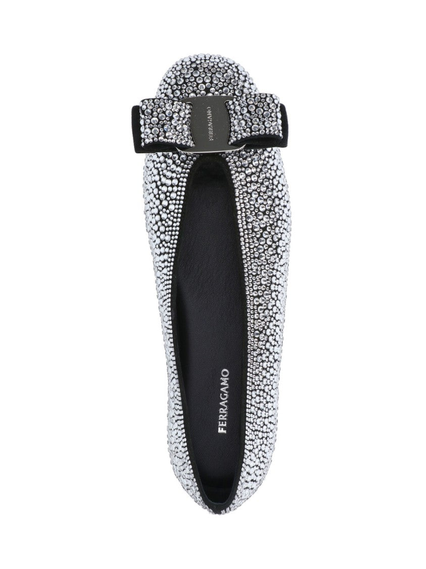 Ferragamo Studded Silver Flat Shoes