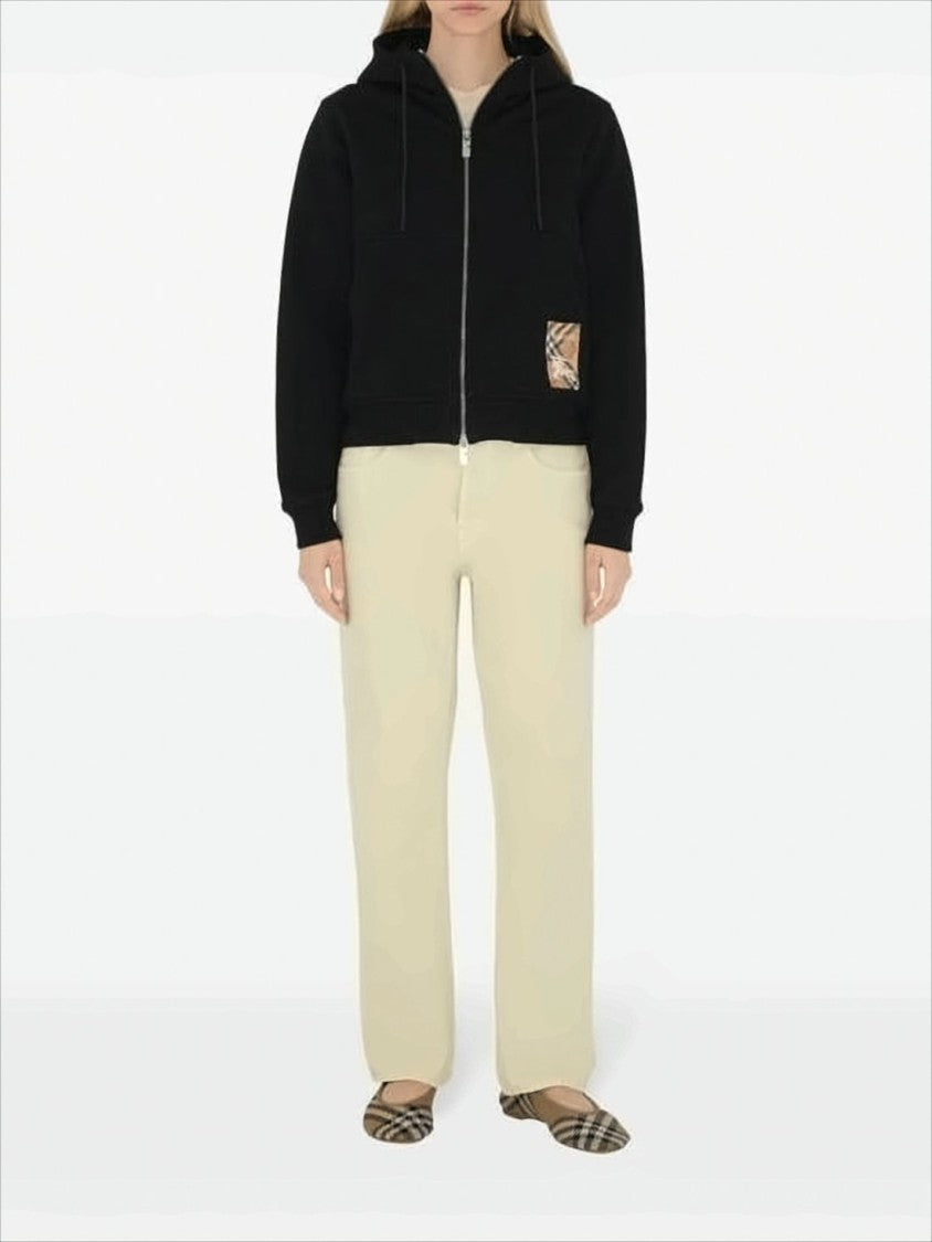 Burberry Cropped Black Cotton Hoodie