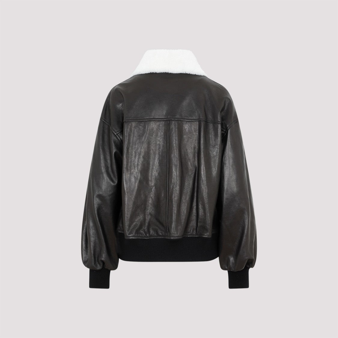Khaite Oversized Lamb Leather Jacket With Teddy Collar And Balloon Sleeves