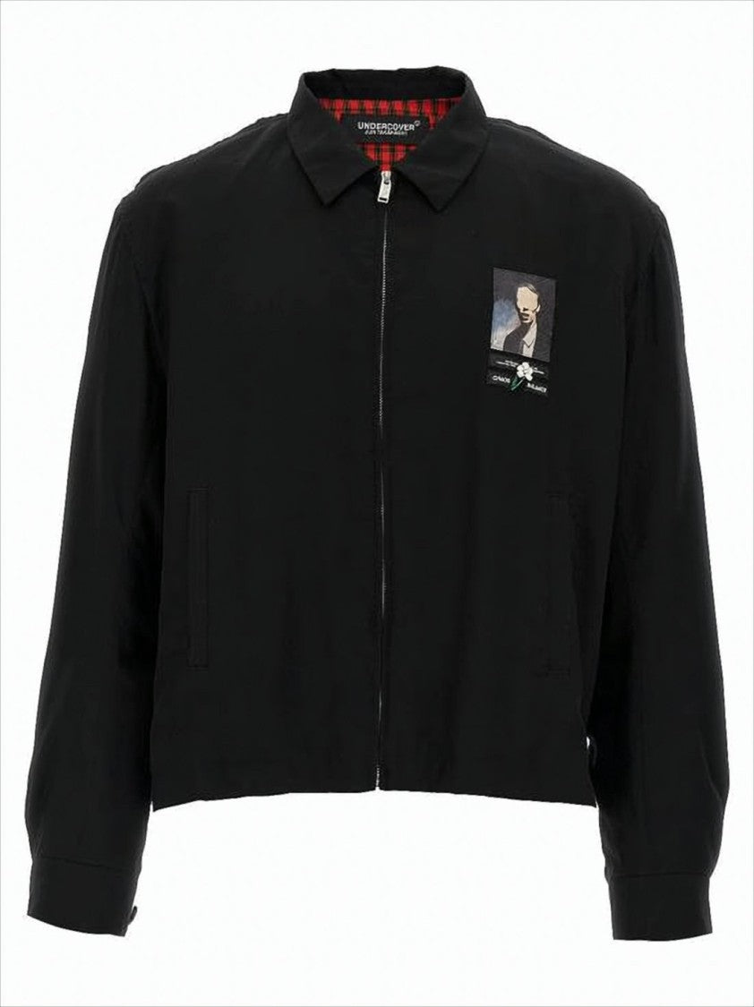 Undercover Cropped Black Bomber Jacket With Classic Collar