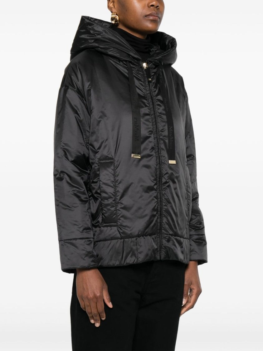 Max Mara Shiny Black Jacket With Adjustable Drawstring Hood