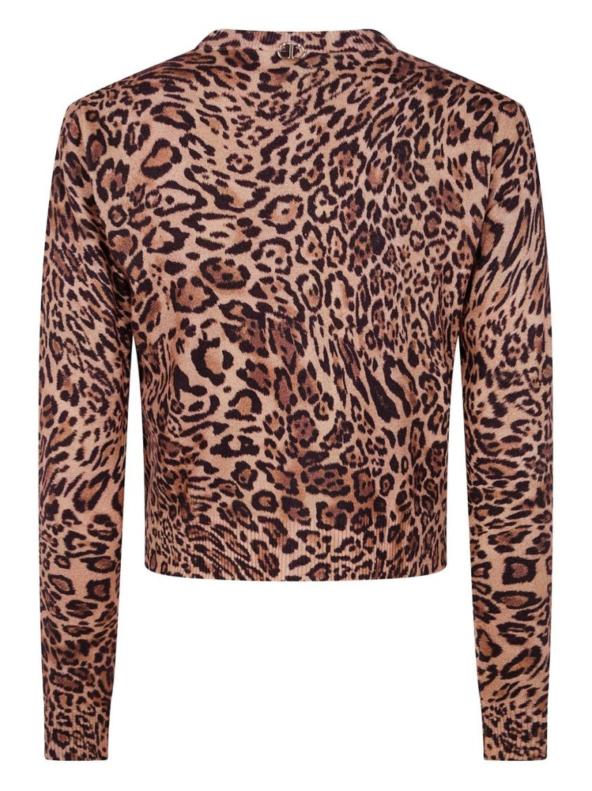 Twin-Set Cropped Cardigan With Animal Print