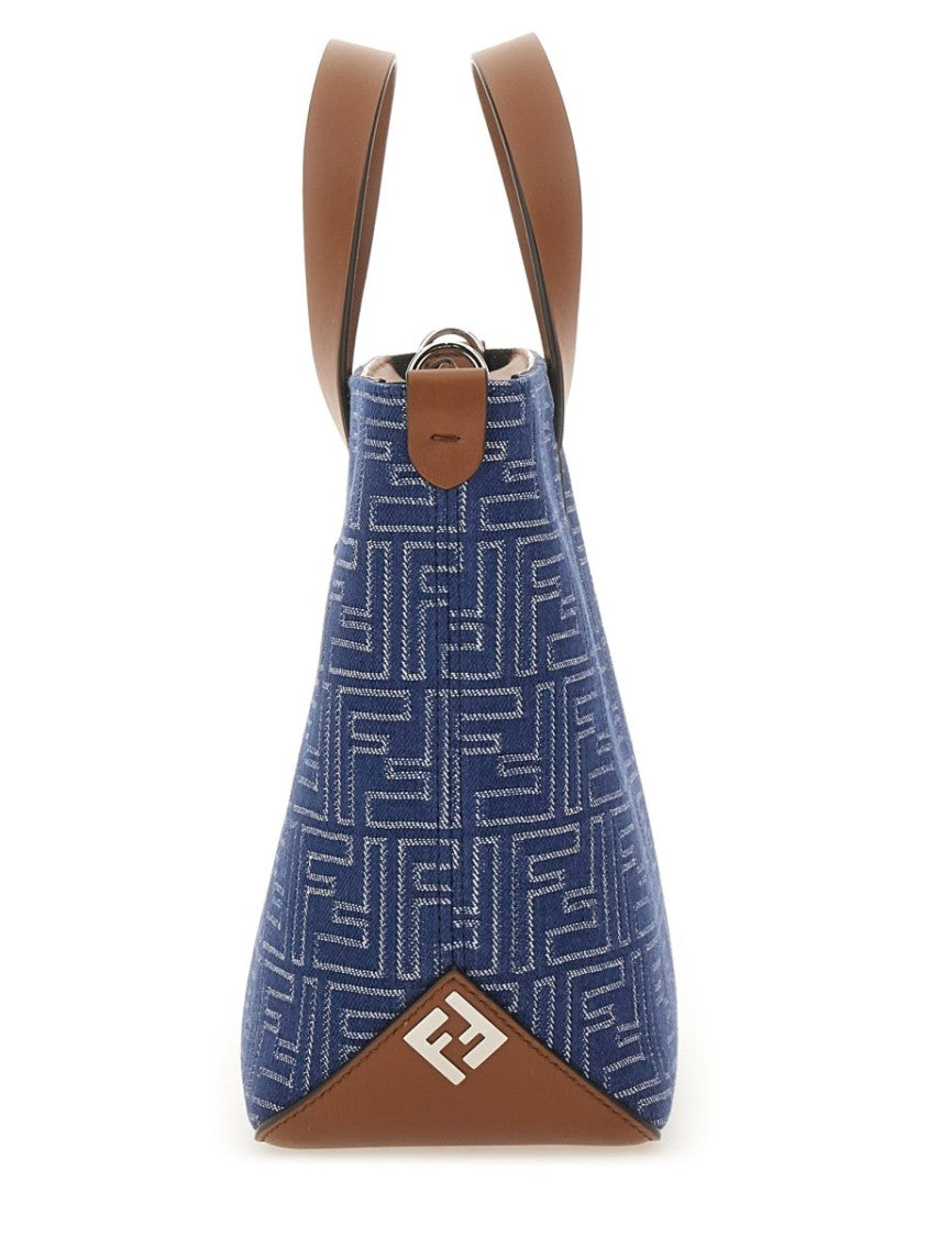 Fendi Structured Cotton Ff Shopping Bag With Leather Accents