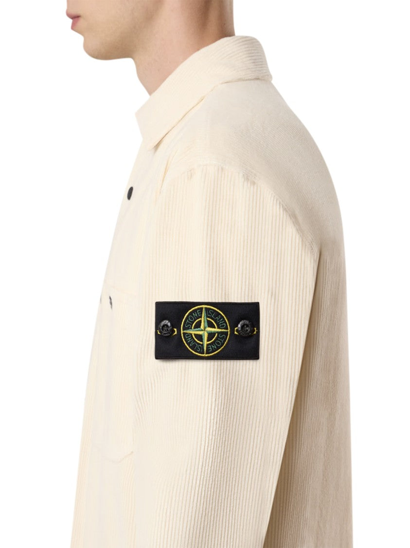 Stone Island Classic White Button-Down Shirt In Cotton