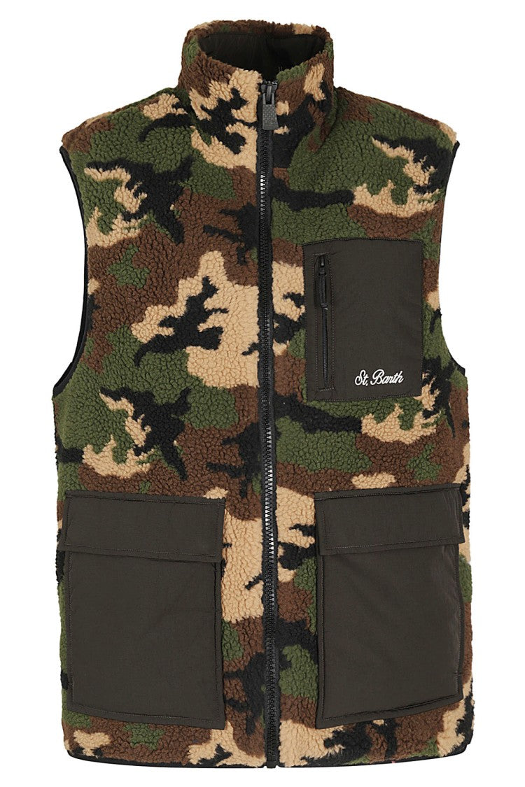 Mc2 Saint Barth Multicolor Camouflage Sherpa Vest With Multiple Pockets