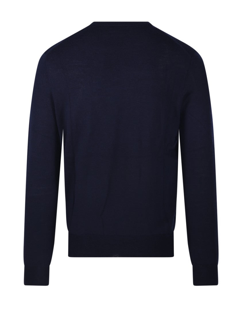 Polo Ralph Lauren Classic Black Wool Round Neck Sweater With Ribbed Cuffs