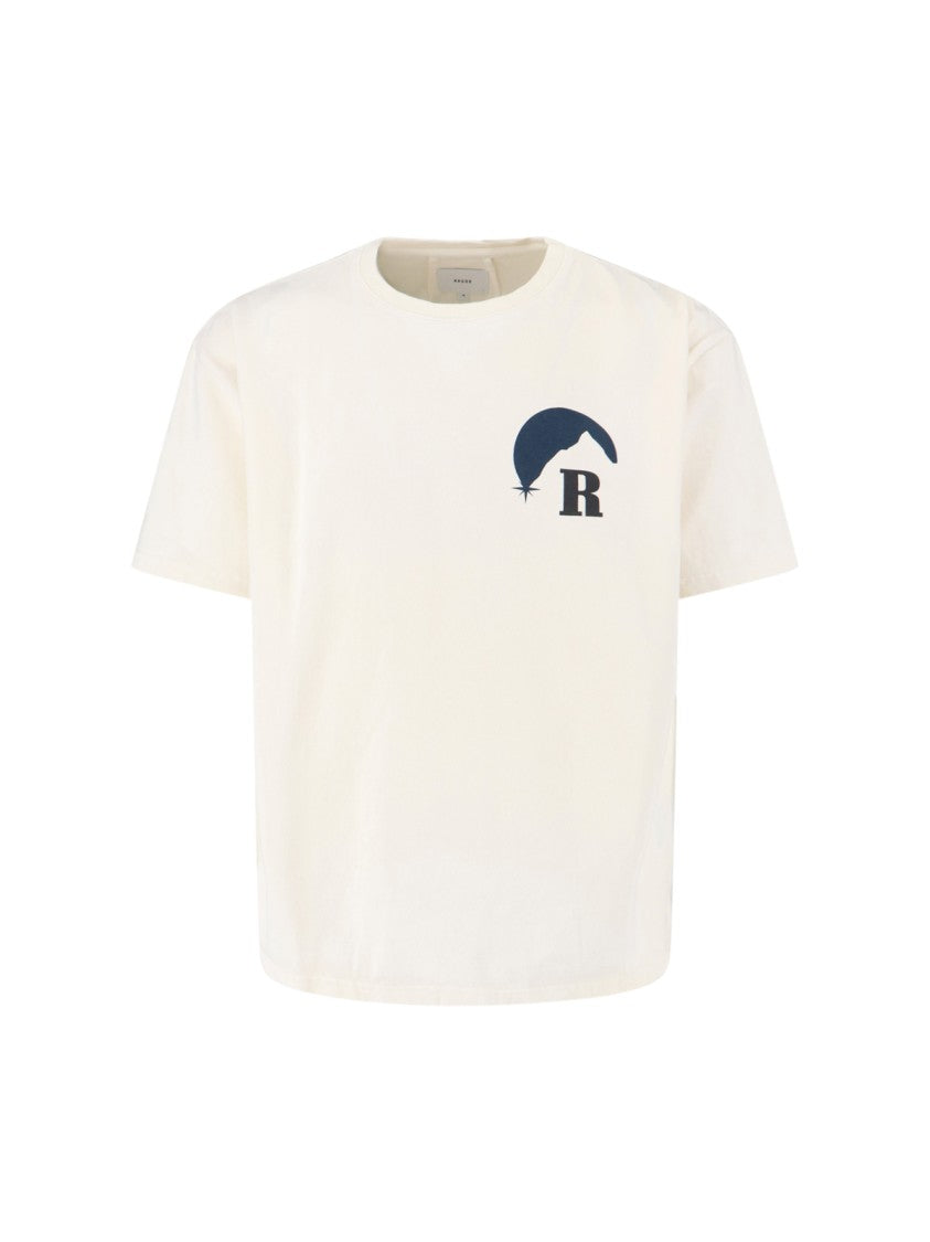 Rhude Moonlight Graphic T-Shirt With Mountain Design And Ribbed Edges