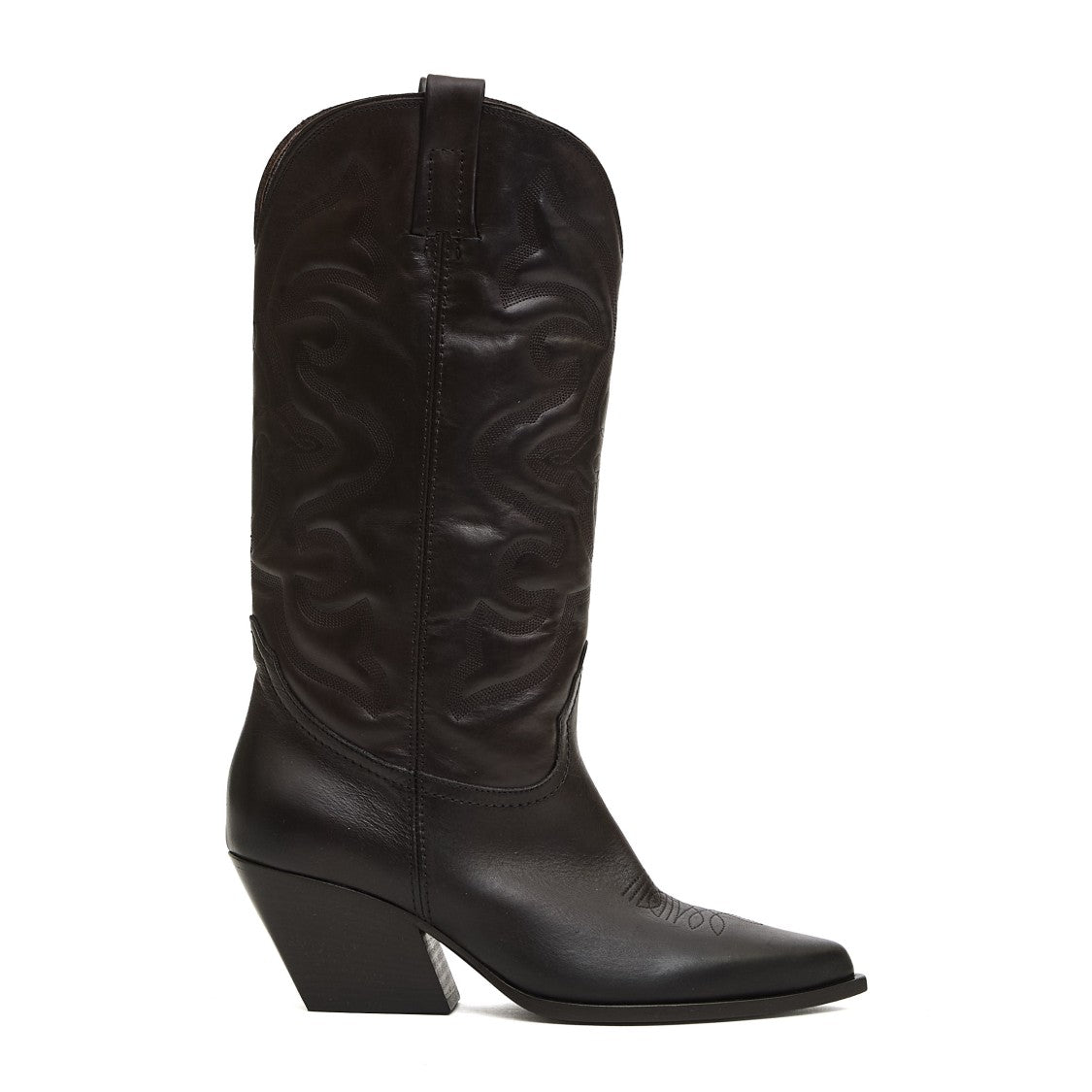 Elena Iachi Tall Leather Cowboy Boots With Embroidered Shaft