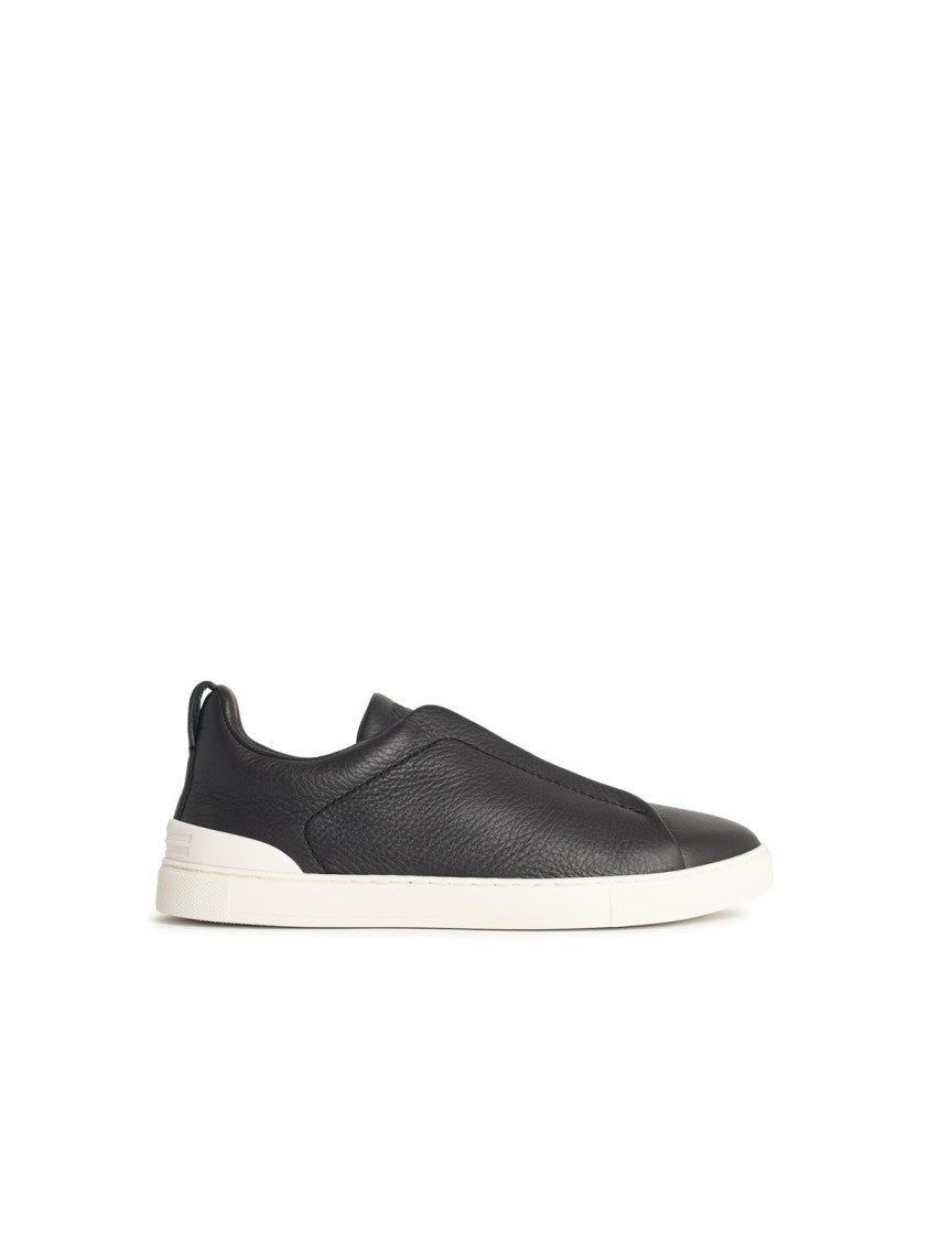 Zegna Triple Stitch' Brown Leather Sneakers