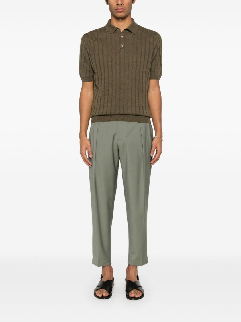 Boglioli Flat-Ribbed Green Polo Shirt With Tailored Fit
