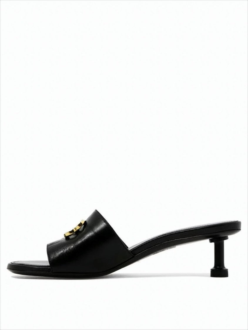 Balenciaga Open-Toe Mules With Metallic Double-B Logo