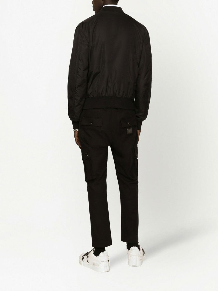 Dolce & Gabbana Fitted Black Bomber Jacket With Ribbed Details