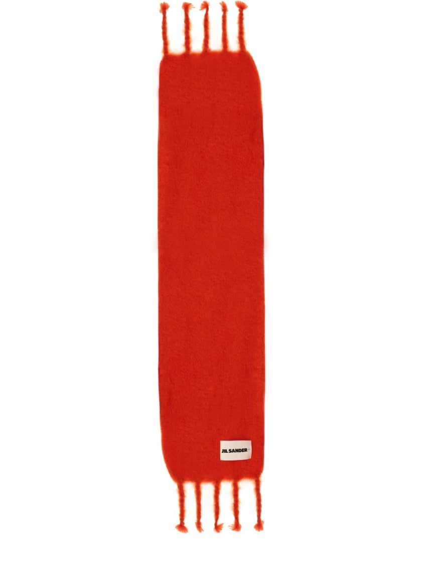 Jil Sander Fluffy Orange Scarf With Logo Tag