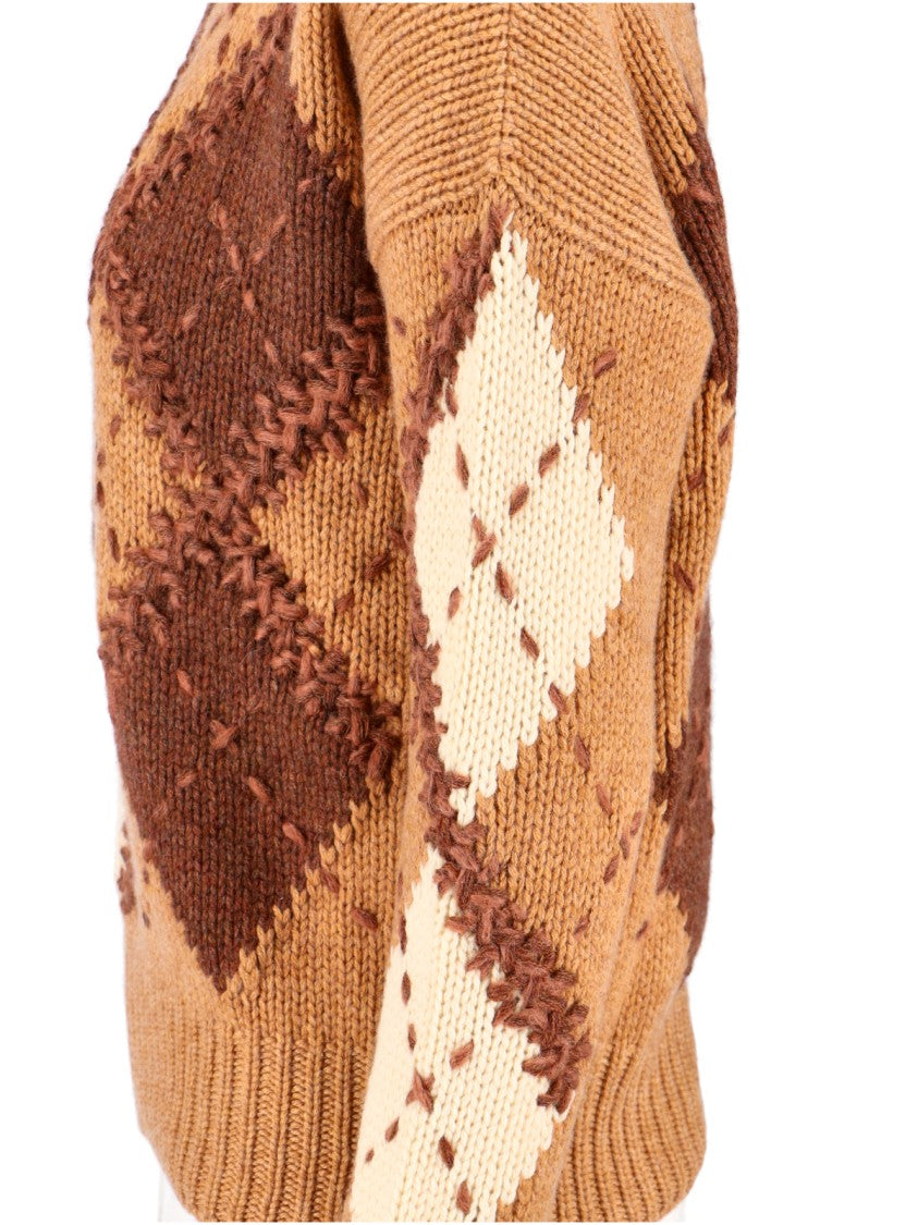 Ermanno Scervino Turtleneck Check Sweater – Brown