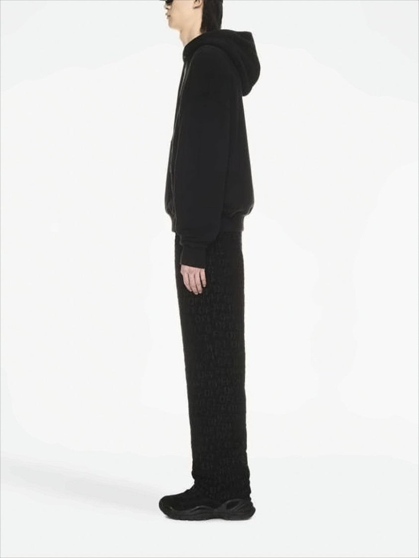 Off-White Relaxed Fit Black Cotton Hoodie With Drawstring Hood