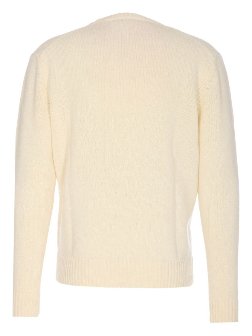 Seven Gauge Classic Knit Cream Sweater With Round Neckline And Timeless Appeal