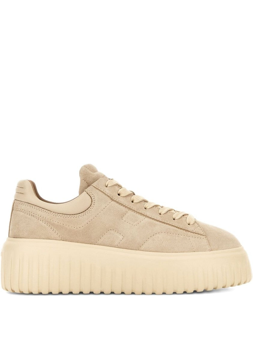 Hogan Beige Suede Sneakers With Lace-Up Front
