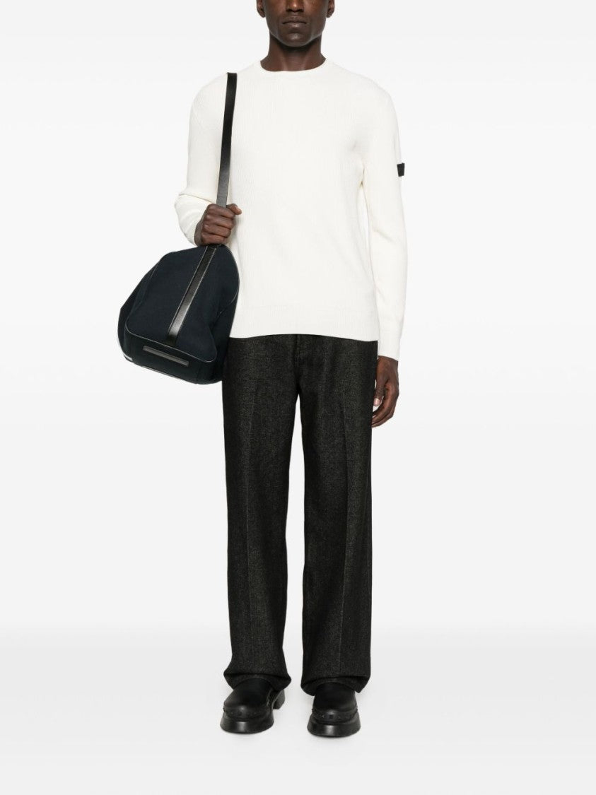 Peuterey Minimalist White Sweater With Ribbed Texture