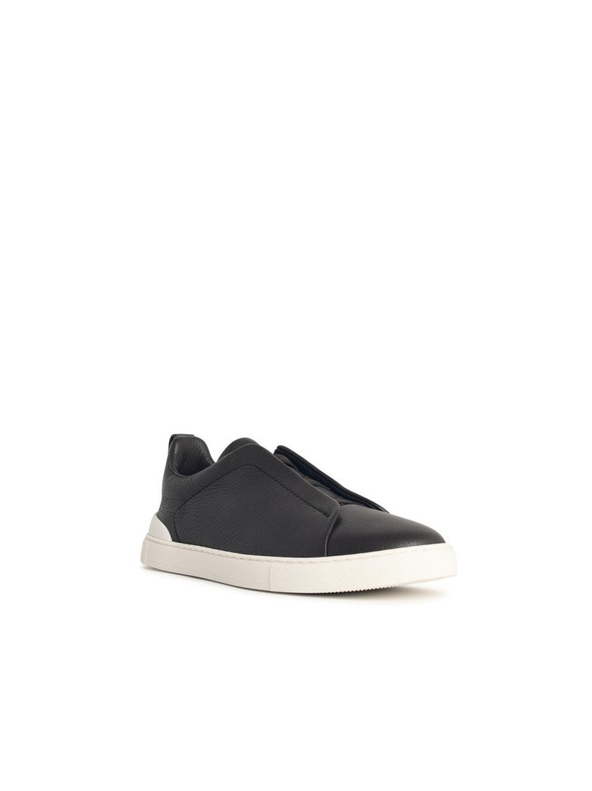 Zegna Triple Stitch' Brown Leather Sneakers