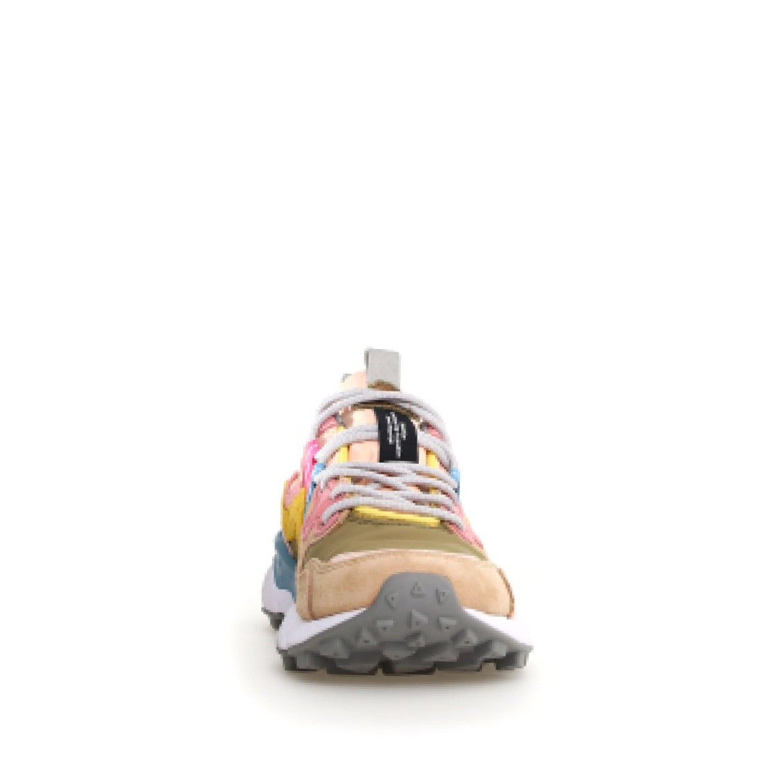 Flower Mountain Yamano In Beige Suede And Olive Green Fabric Sneakers