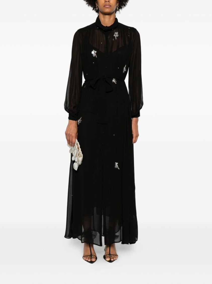Forte Forte Long Flowy Black Dress With Sheer Sleeves