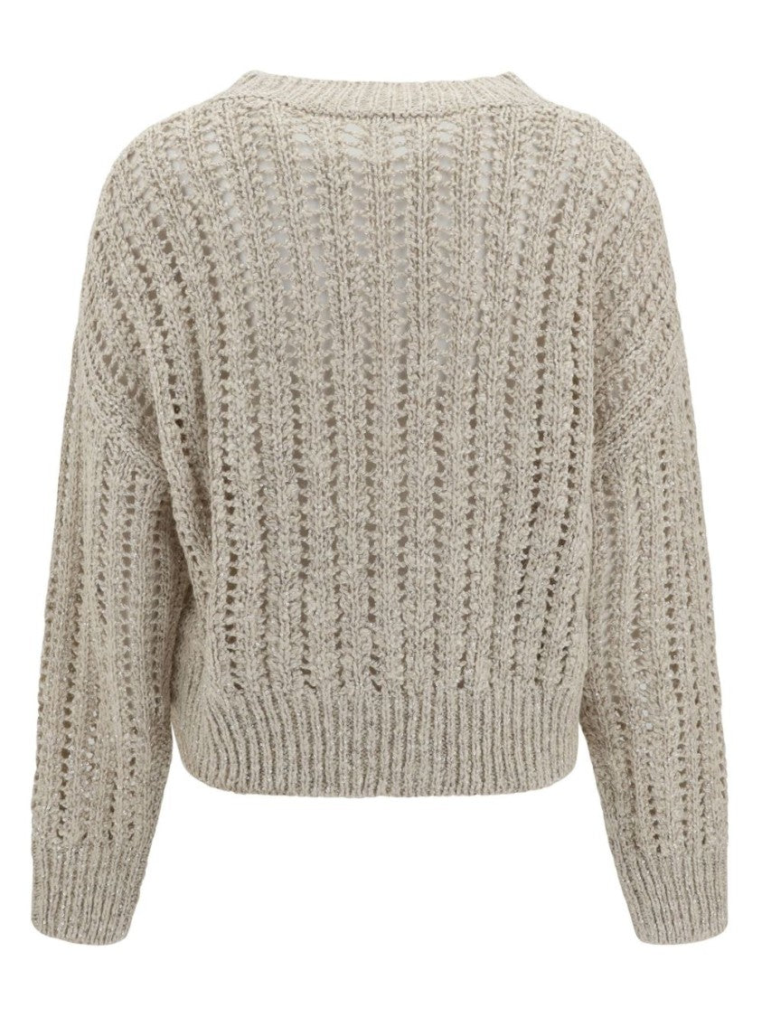 Brunello Cucinelli Oversized Cable-Knit Sweater With V-Neckline