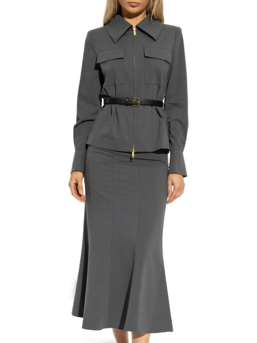 Self-Portrait Gray Twill Midi Dress