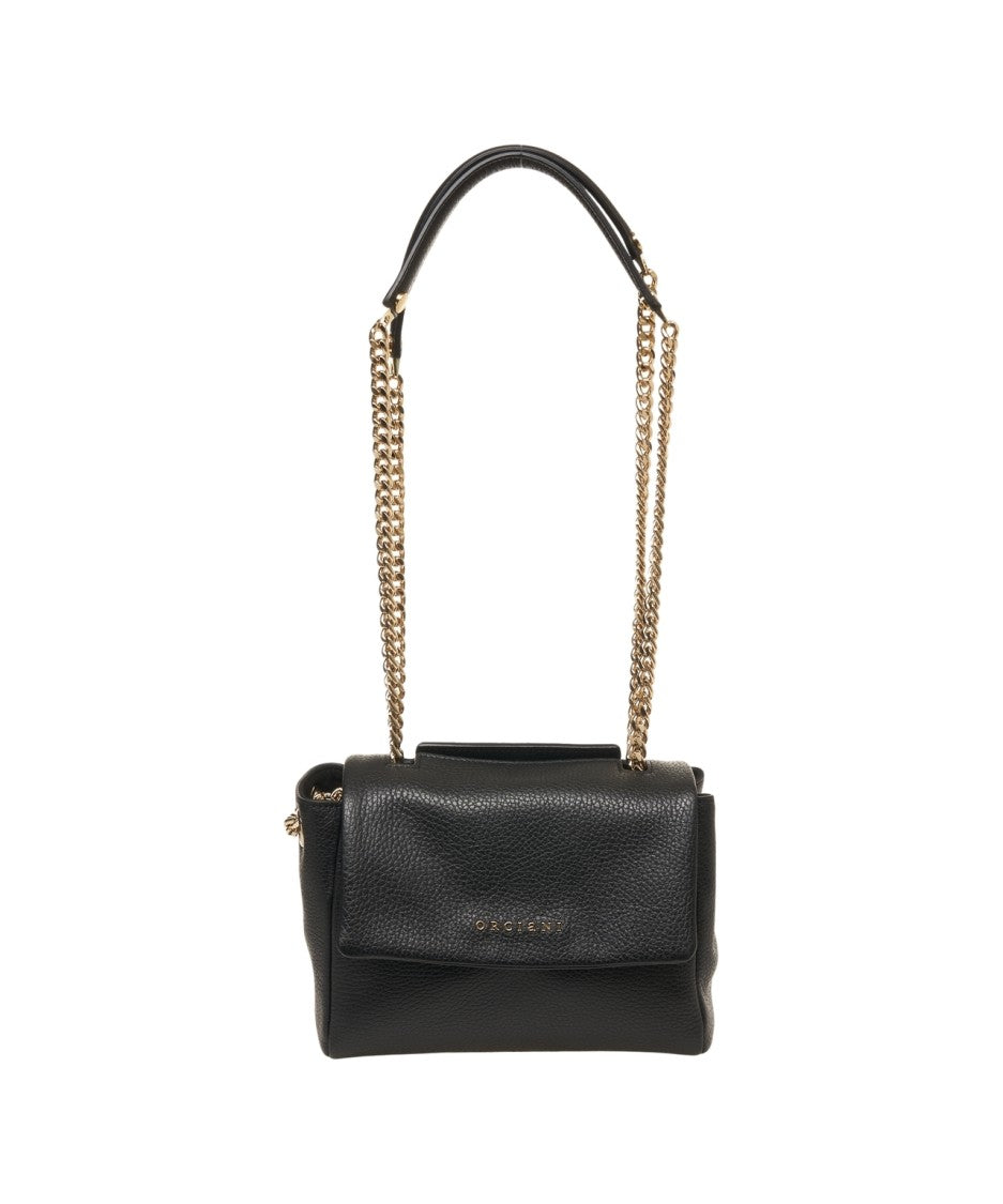 Orciani Hammered Leather Shoulder Bag With Chain And Flap Closure