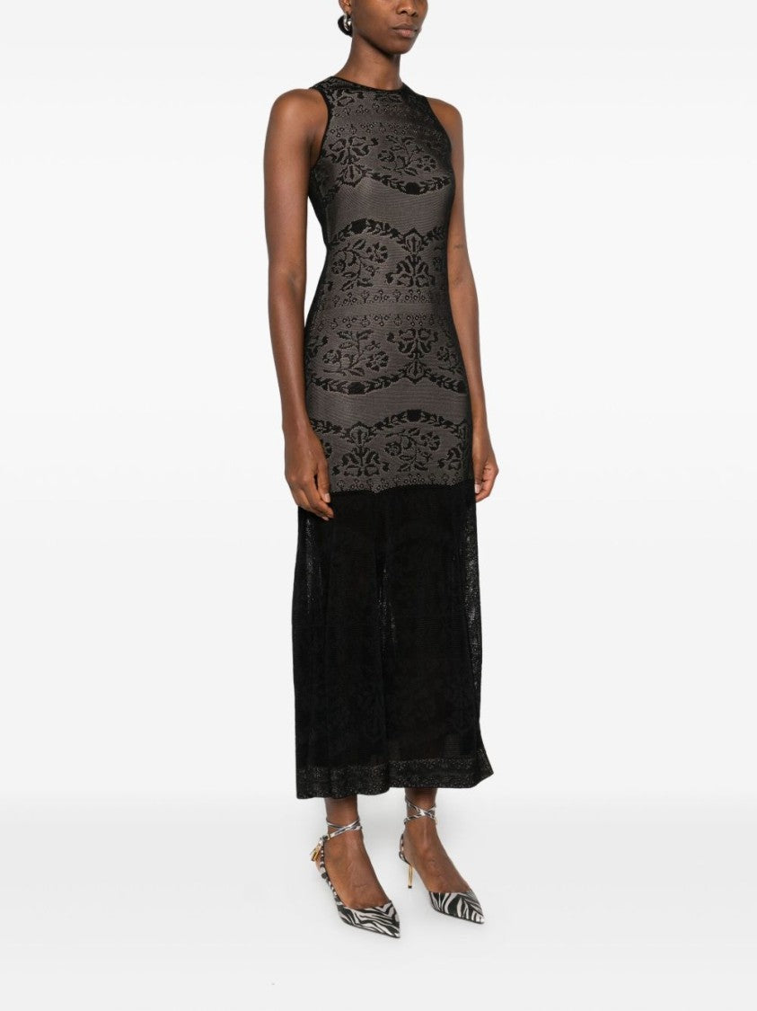 Twin-Set Fitted Bodice Maxi Dress With Floral Lace Overlay