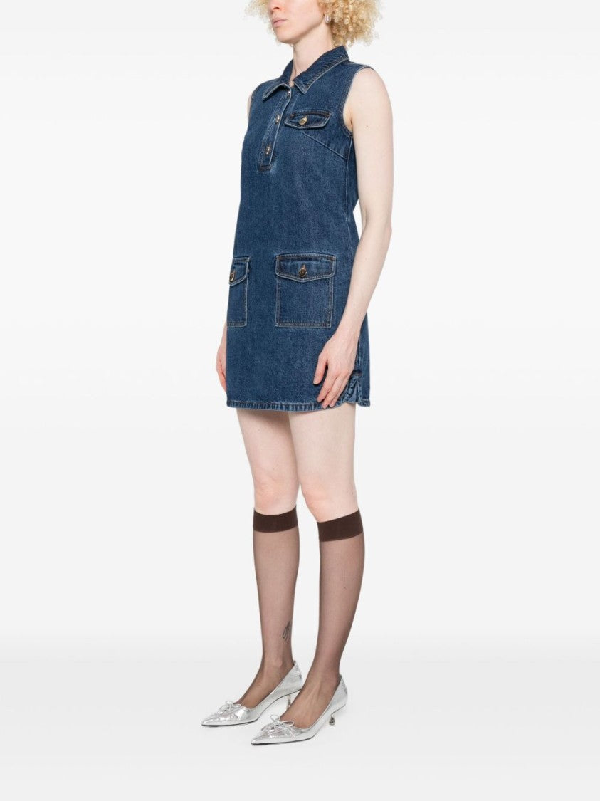 Self-Portrait Indigo Blue Sleeveless Mini Dress With Classic Spread Collar