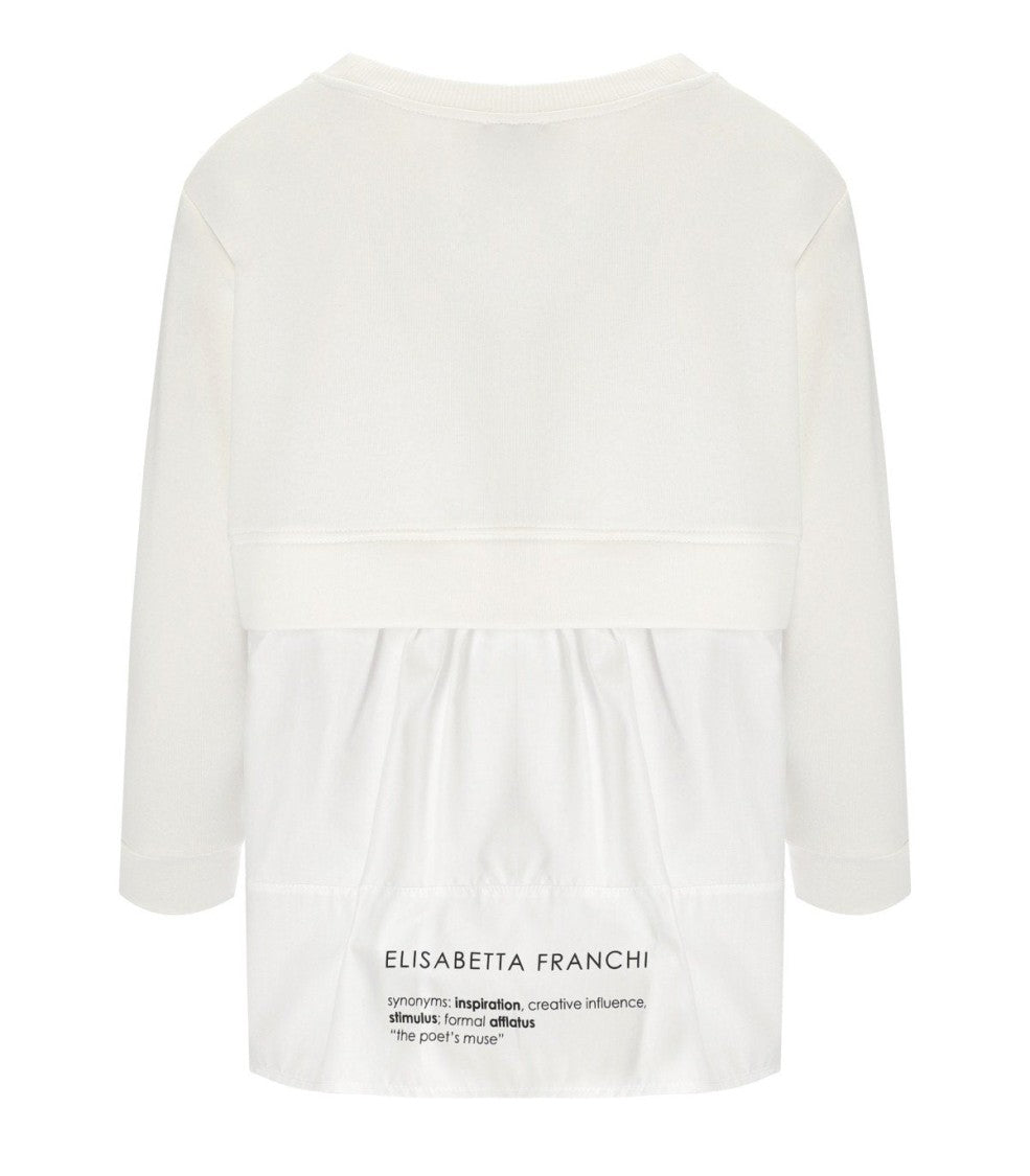 Elisabetta Franchi Ivory Sweatshirt With Poplin Hem And Logo Details