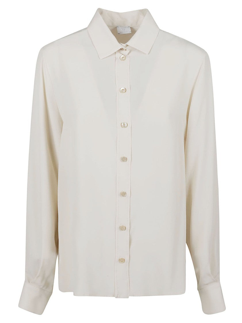 Eleventy Classic Beige Stretch Silk Blend Shirt With French Bee Collar