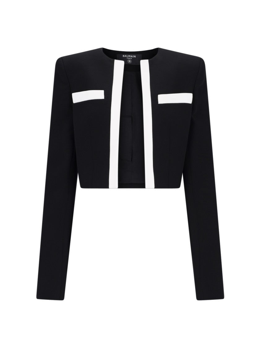 Balmain Cropped Spencer Knit Sweater – Black
