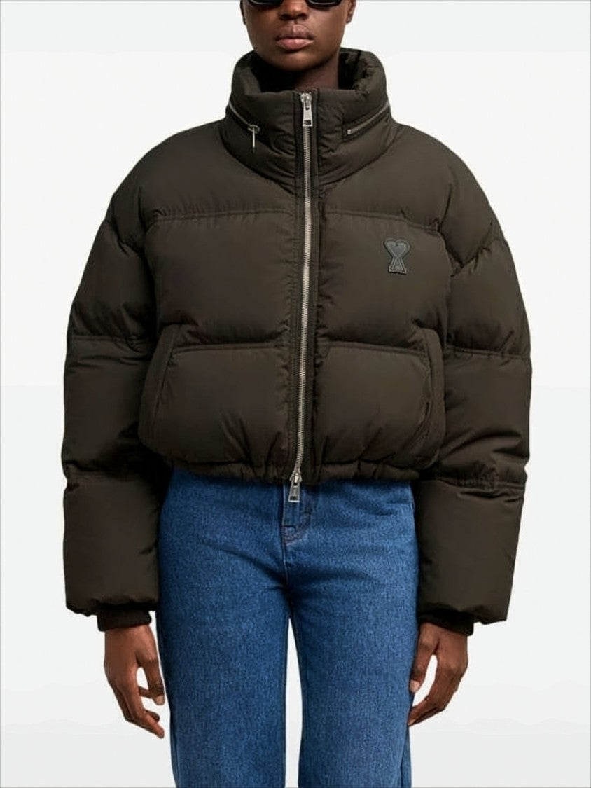 Ami Boxy Cropped Puffer Jacket With High Collar
