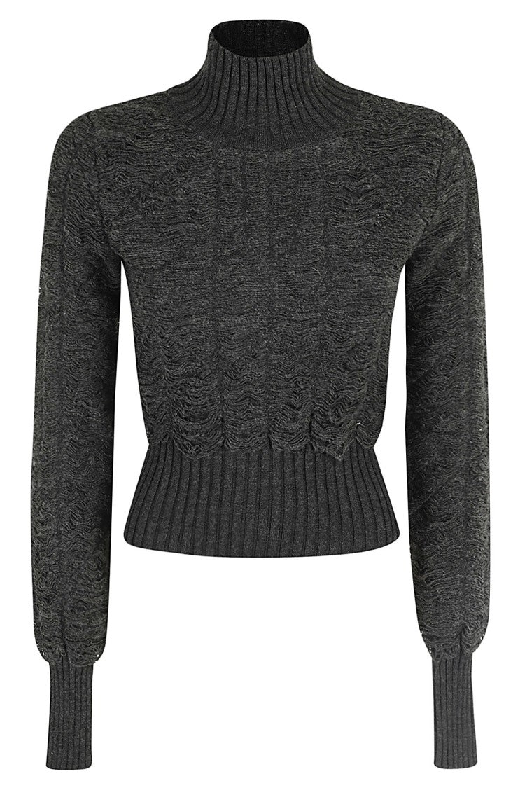 Mm6 By Maison Margiela Frayed Effect Turtleneck Sweater With Ribbed Details