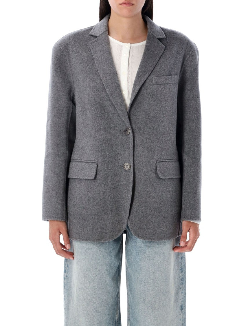Anine Bing Tailored Medium Grey Quinn Blazer With Notched Lapel And Flap Pockets