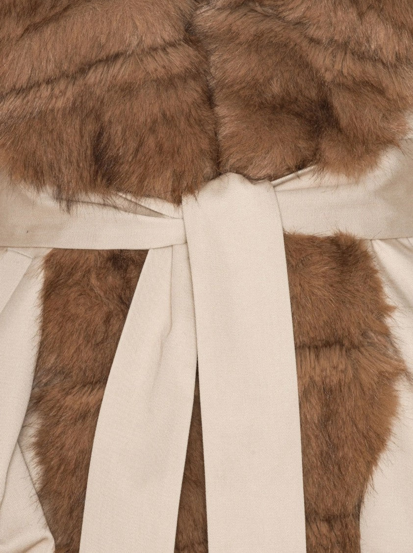 Rotate Voluminous Beige Jacket With Plush Fur Collar