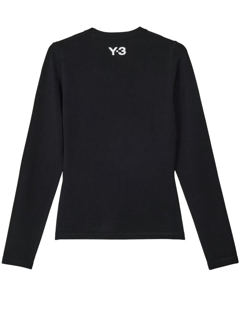 Y-3 Cropped Black Sweater With Vertical Stripe Detail